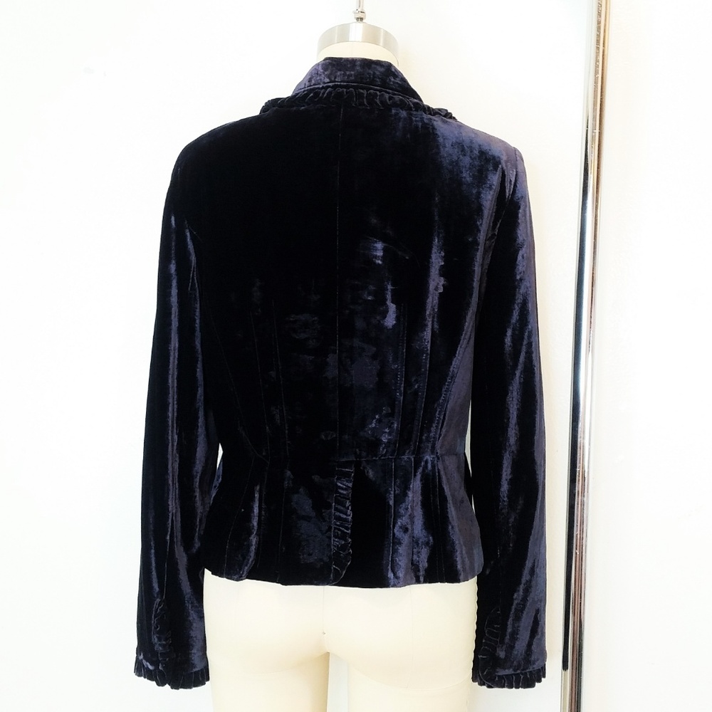 Blue Panne Velvet Blazer Jacket Ruffle Trim - Picture 8 of 8